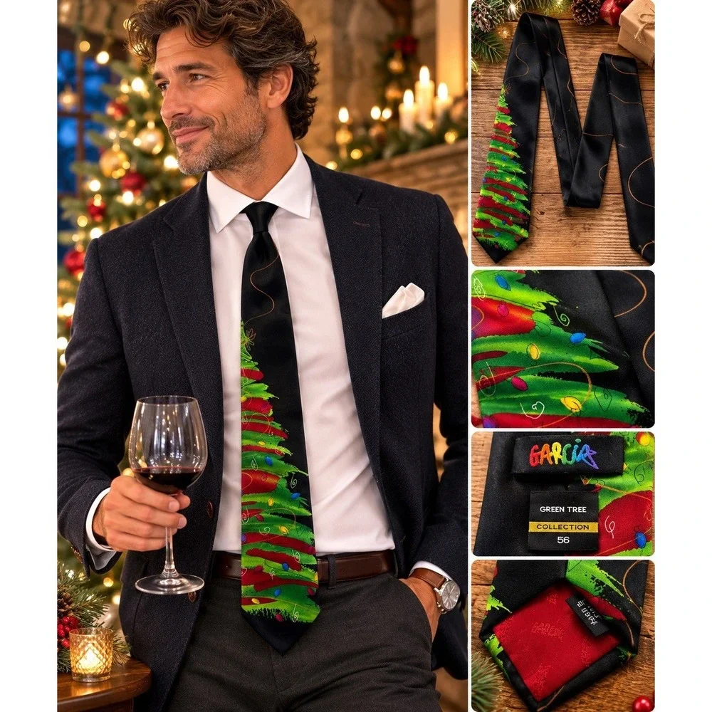 Jerry Garcia Green Tree Collection Christmas Tree Silk Tie Holiday Wearable Art